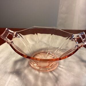 Vintage Liberty Works pink depression glass square handle bowl dish egg harbor